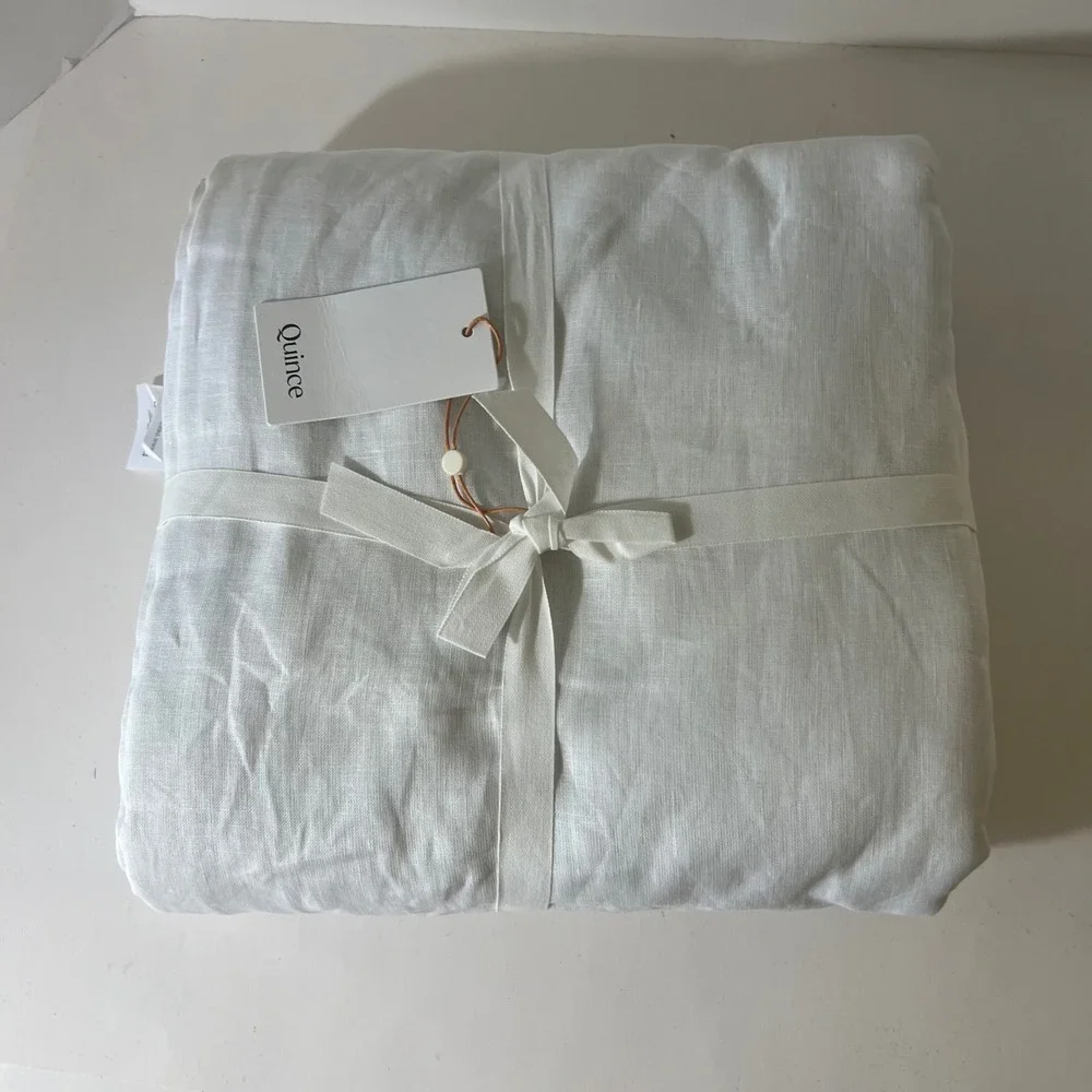 Quince European Linen Room Darkening Blackout Curtain White 96x84 LB119930 New